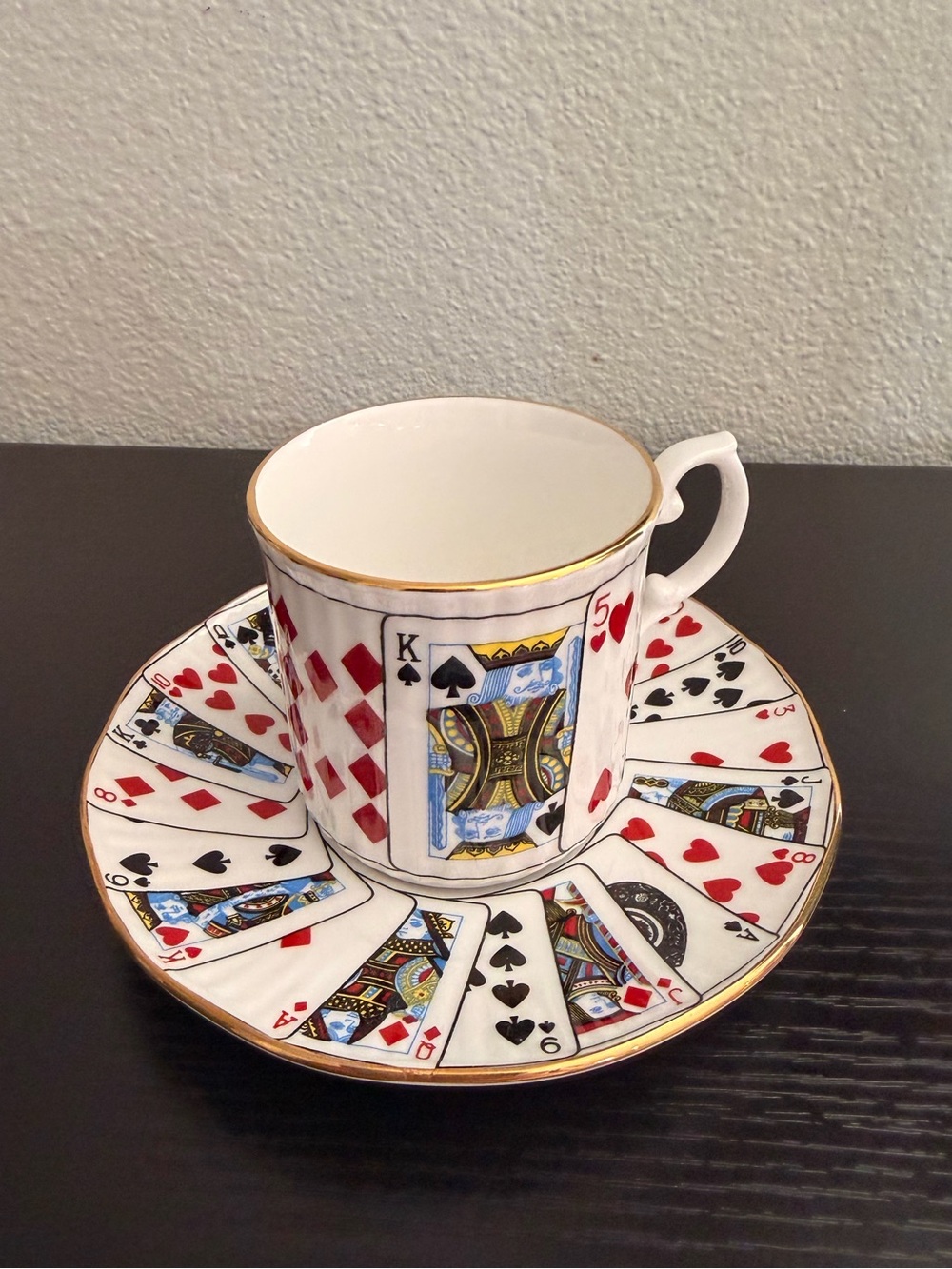 Playing Card Porcelain Teacup n Saucer - Elizabethan fine china England